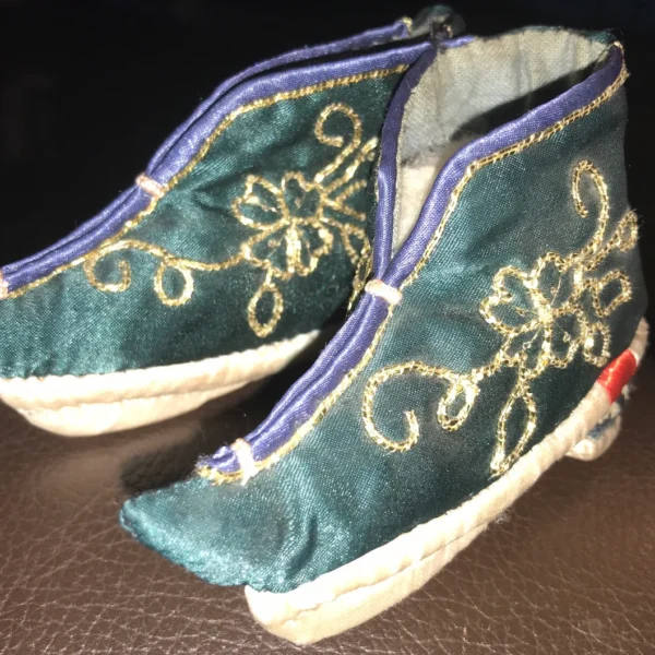 Gorgeous Silk Vintage Green Hand-sewn Turkish or Persian Baby Booties Slippers