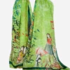 Spring Came Rumi Persian Nastaligh Poem Calligraphy Green Shawl Scarf Handkerchief Hijab With Qajar figures