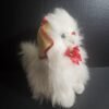 Vintage Walmart Persian White Cat 9" Plush Wearing Straw Hat Red Satin Neck Bow
