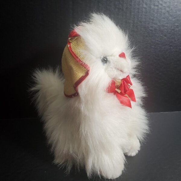 Vintage Walmart Persian White Cat 9" Plush Wearing Straw Hat Red Satin Neck Bow