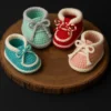 Handmade Crochet Baby Booties | Turquoise & White, Newborn Gift