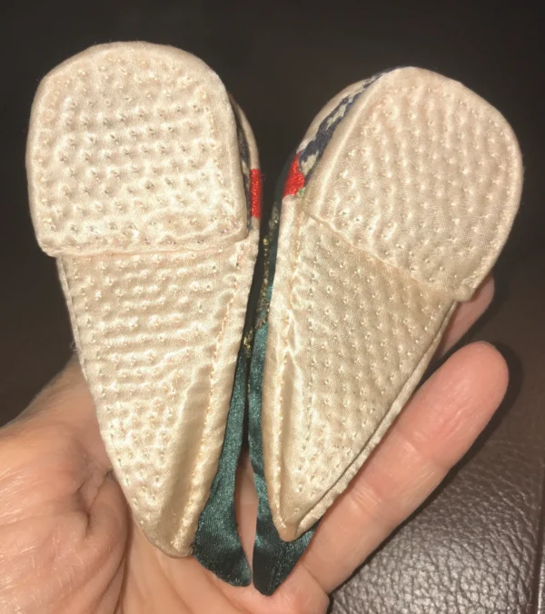 Gorgeous Silk Vintage Green Hand-sewn Turkish or Persian Baby Booties Slippers