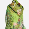 Spring Came Rumi Persian Nastaligh Poem Calligraphy Green Shawl Scarf Handkerchief Hijab With Qajar figures