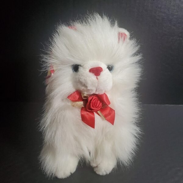 Vintage Walmart Persian White Cat 9" Plush Wearing Straw Hat Red Satin Neck Bow