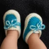 Handmade Crochet Baby Booties | Turquoise & White, Newborn Gift