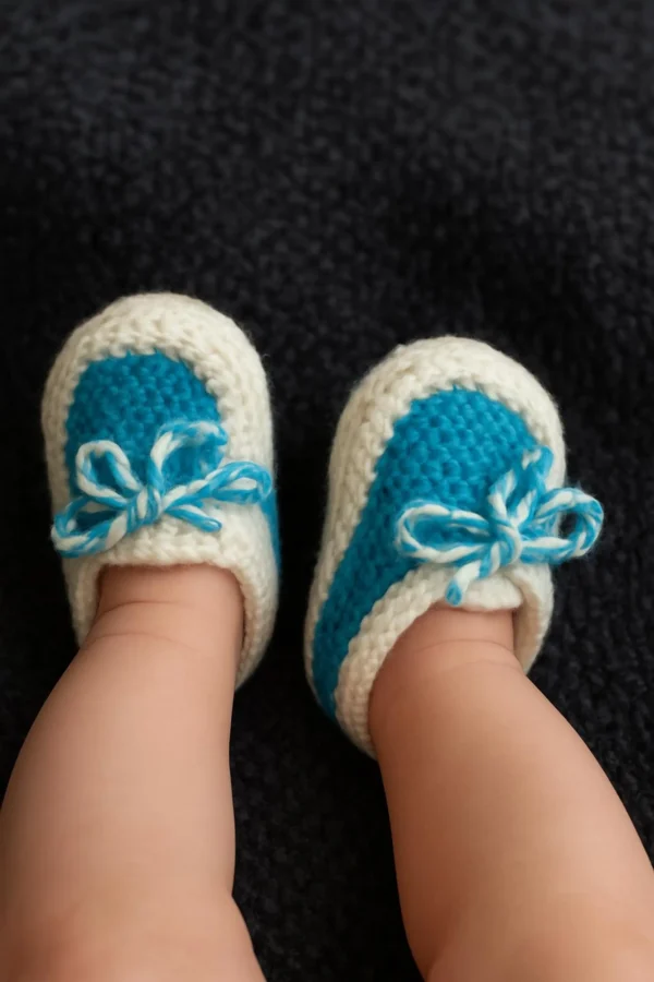Handmade Crochet Baby Booties | Turquoise & White, Newborn Gift