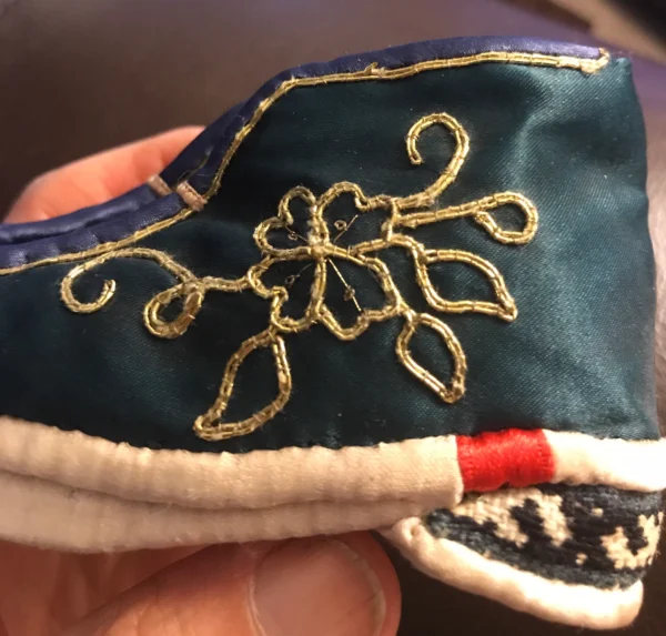 Gorgeous Silk Vintage Green Hand-sewn Turkish or Persian Baby Booties Slippers