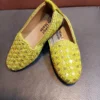 Handmade Boys Khussa Shoes – Traditional Embroidered Jutti – Golden Green Ethnic Flats – Indian/Pakistani Wedding – Kids Festive Shoes