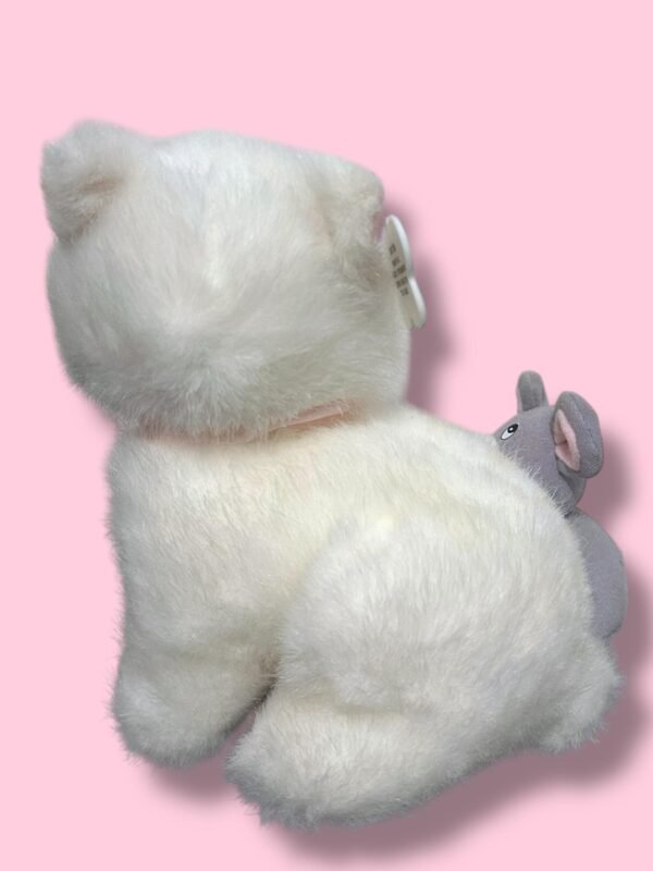 Vintage Russ Caress Soft Pet White Cat with Mouse holding a Red Flower. Probably from the 90's. Cute one! Still has its tag on an ear.