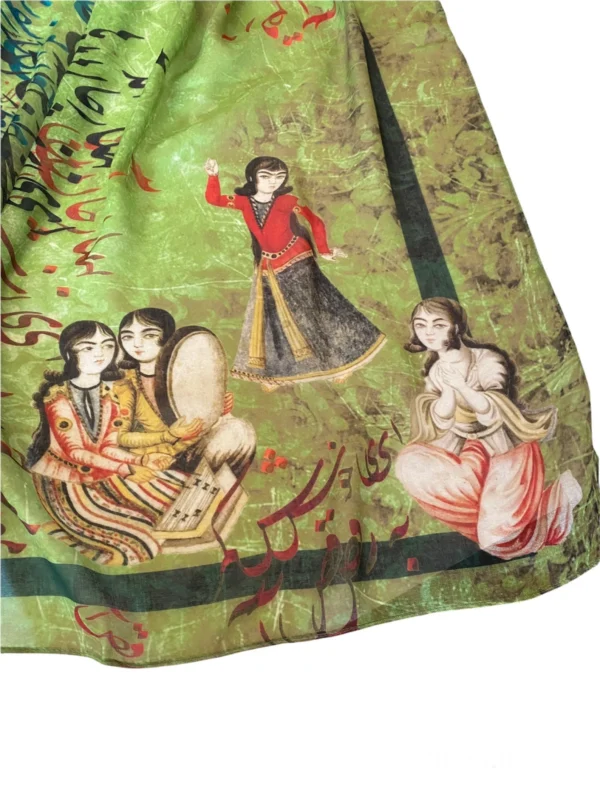 Spring Came Rumi Persian Nastaligh Poem Calligraphy Green Shawl Scarf Handkerchief Hijab With Qajar figures