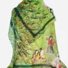 Spring Came Rumi Persian Nastaligh Poem Calligraphy Green Shawl Scarf Handkerchief Hijab With Qajar figures
