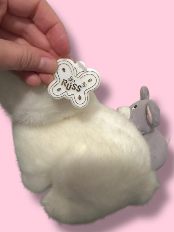 Vintage Russ Caress Soft Pet White Cat with Mouse holding a Red Flower. Probably from the 90's. Cute one! Still has its tag on an ear.