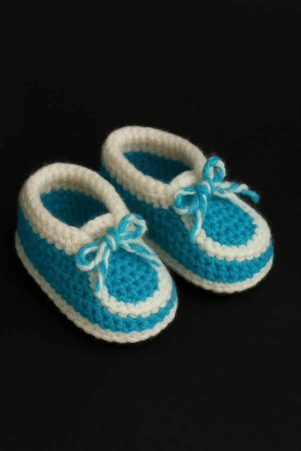 Handmade Crochet Baby Booties | Turquoise & White, Newborn Gift